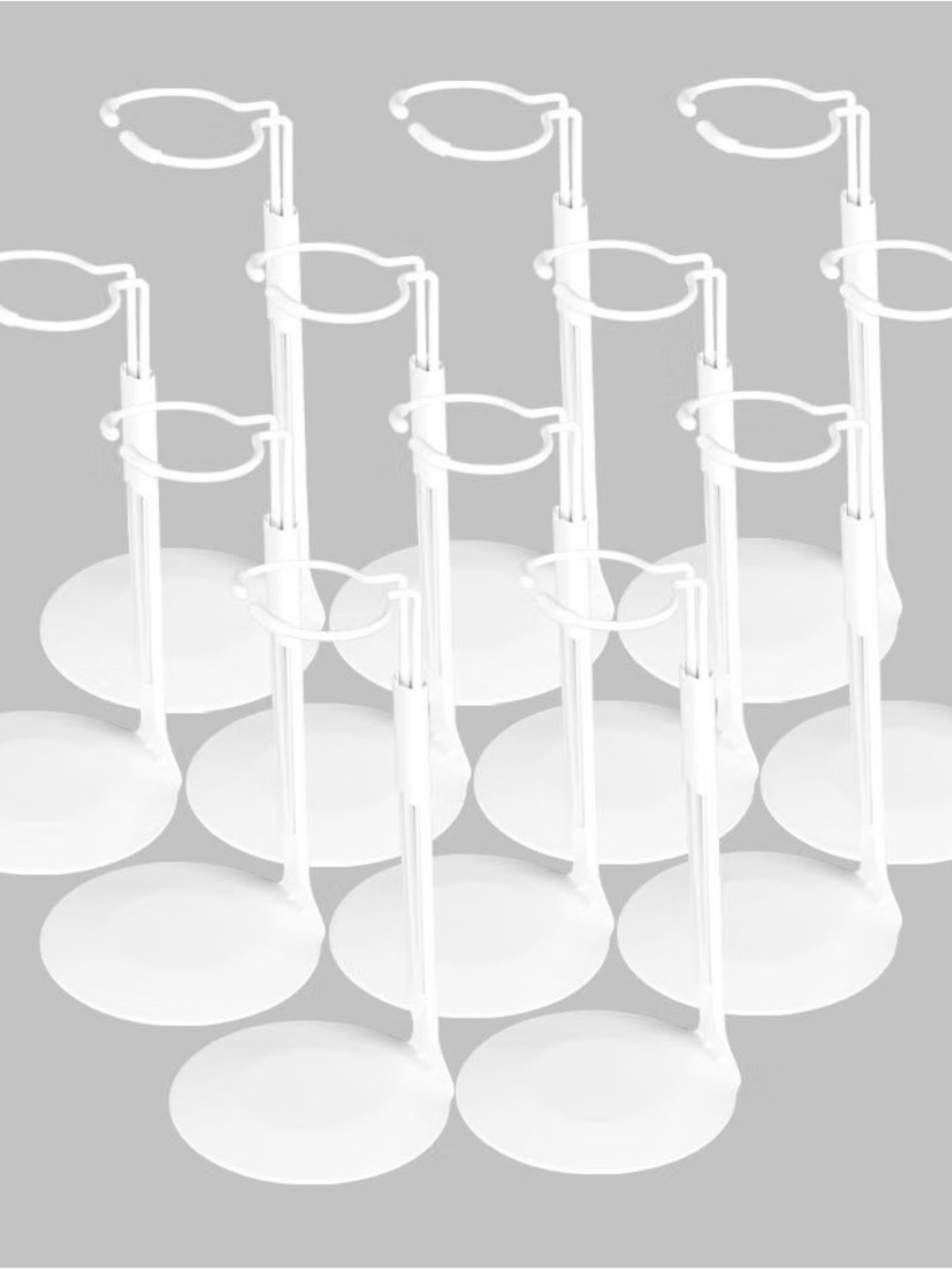 Set of Adjustable White Doll Stands (12 Pack)